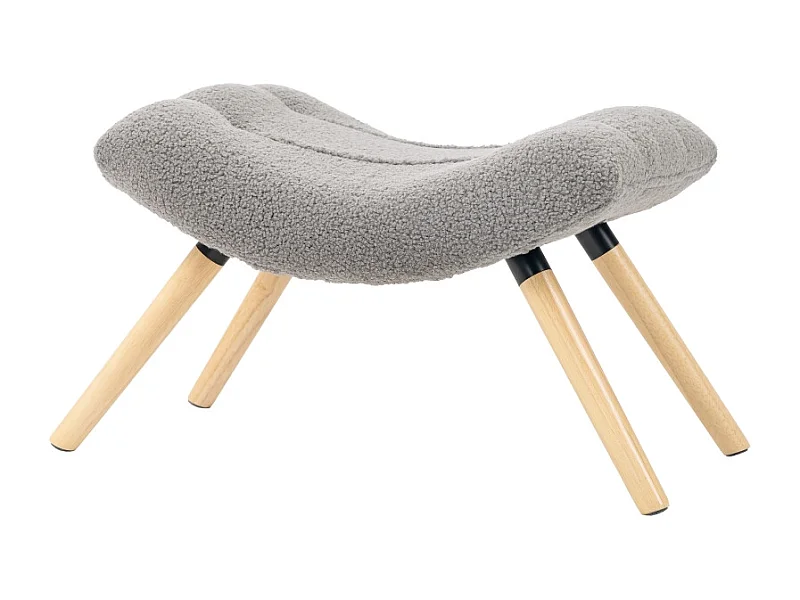 Tabouret de salon en velours bérbère, design contemporain, polyester, gris clair, avec pieds en hêtre (67x45x38cm)
