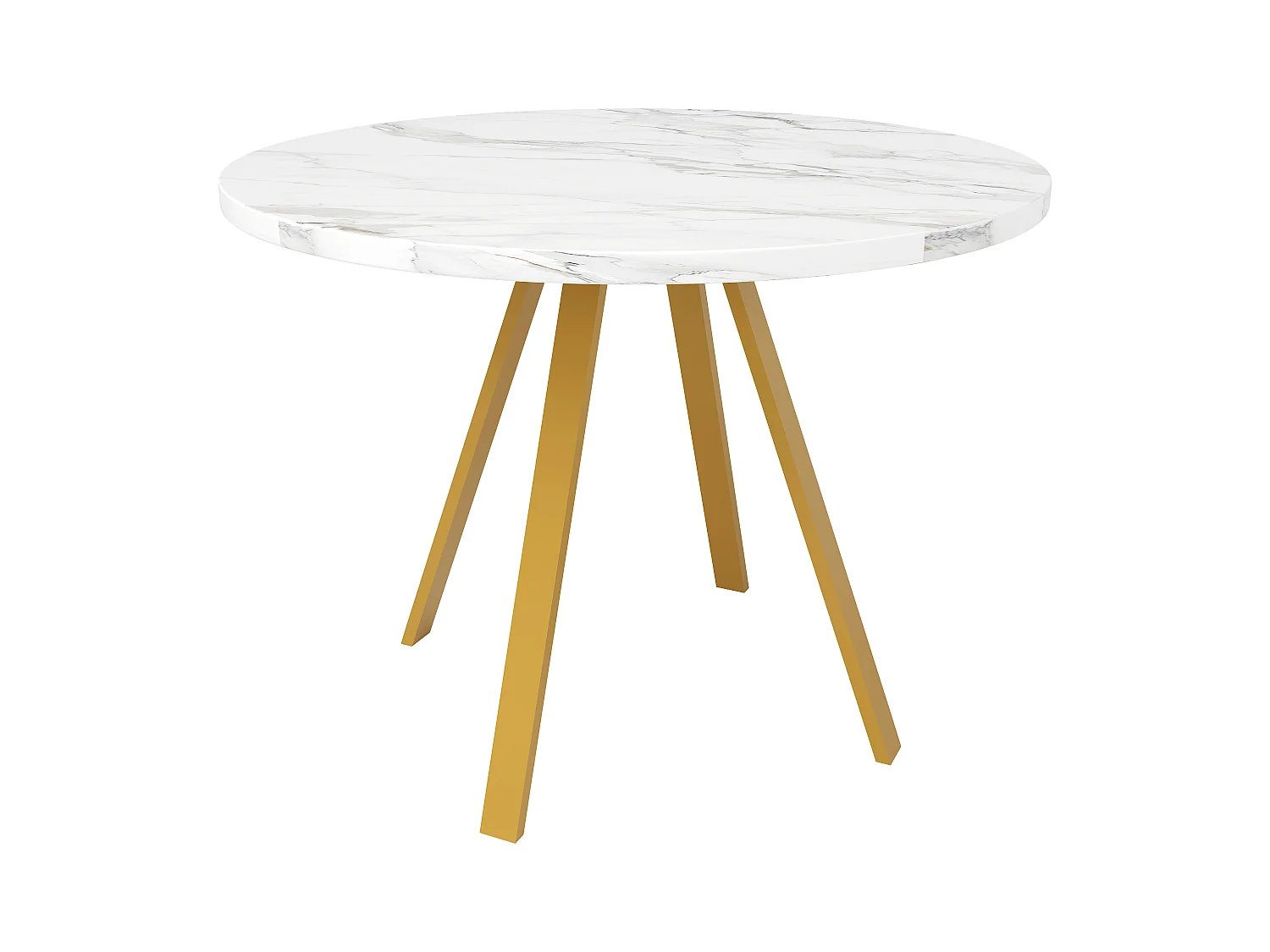 Table à manger ronde, design élégant, MDF et métal, blanc marbré et pieds dorés (80x80x75cm)