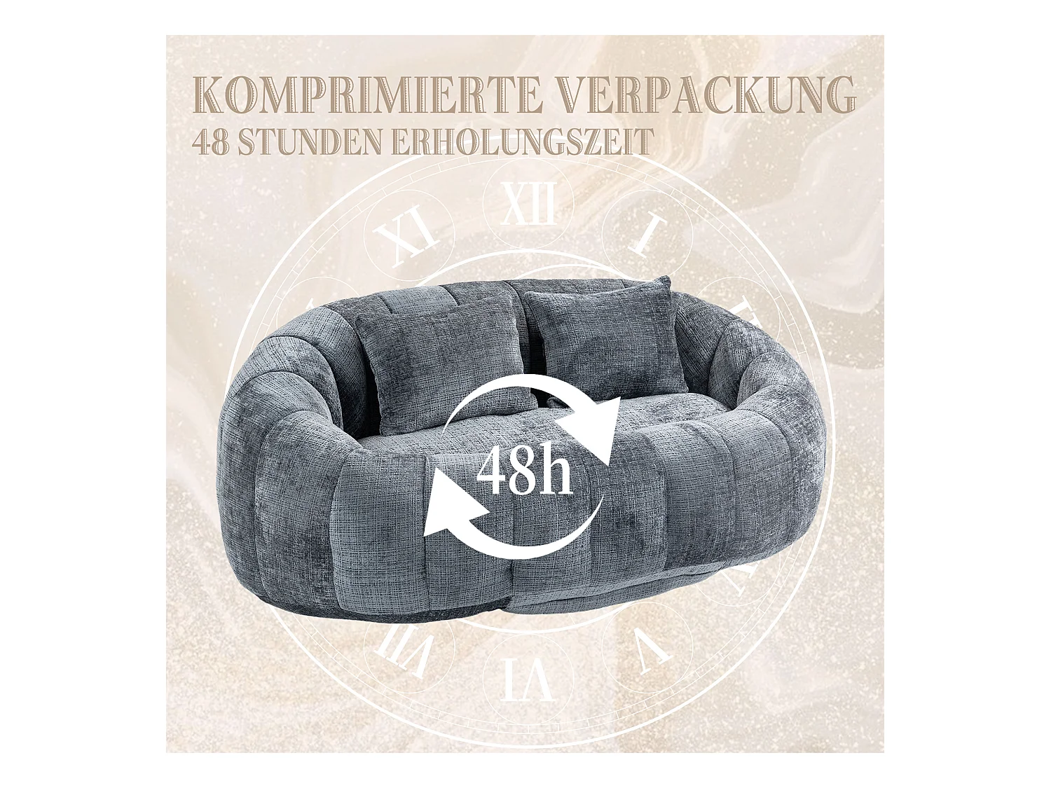 Canapé poire géant relaxant, design ergonomique, chenille gris, rembourrage en mousse haute densité (150x95x63cm)