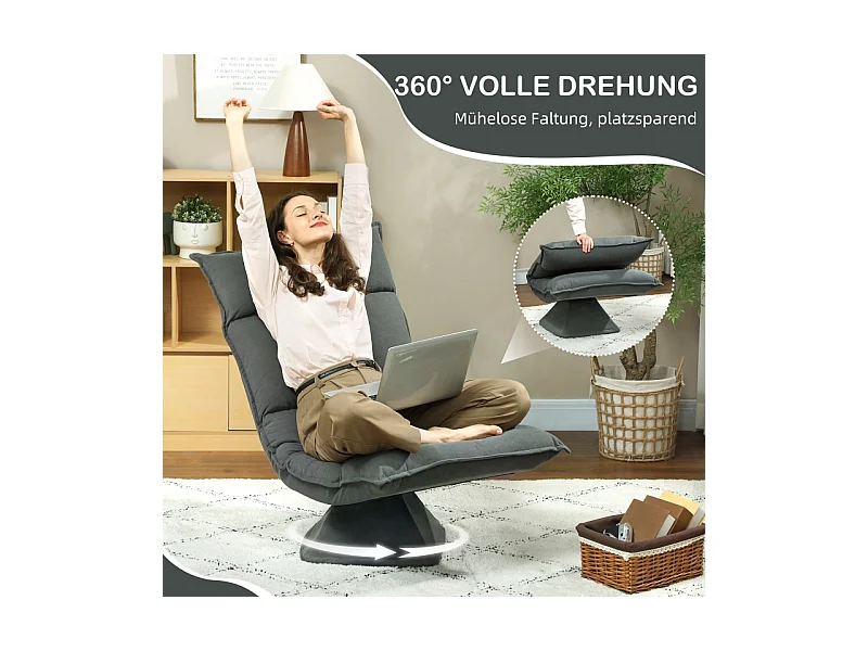 Fauteuil pivotant à 360° avec dossier réglable 5 positions, polyester, gris foncé (70x62x95cm)