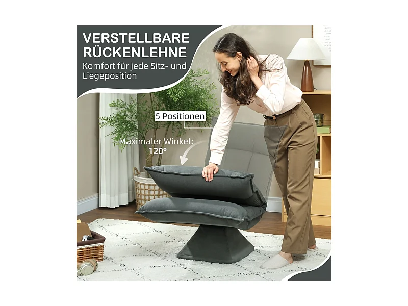 Fauteuil pivotant à 360° avec dossier réglable 5 positions, polyester, gris foncé (70x62x95cm)
