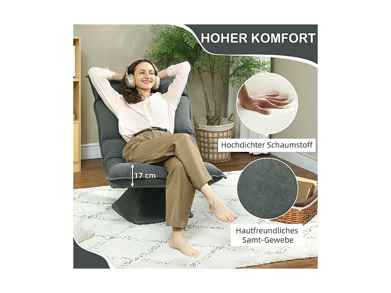 Fauteuil pivotant à 360° avec dossier réglable 5 positions, polyester, gris foncé (70x62x95cm)