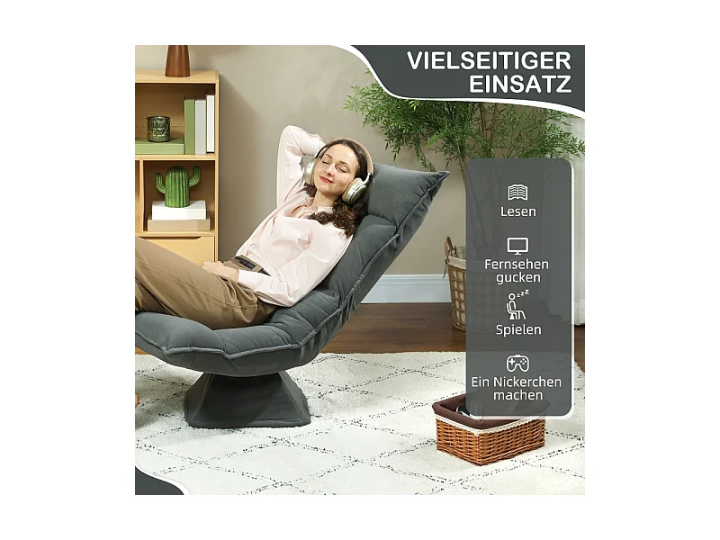 Fauteuil pivotant à 360° avec dossier réglable 5 positions, polyester, gris foncé (70x62x95cm)