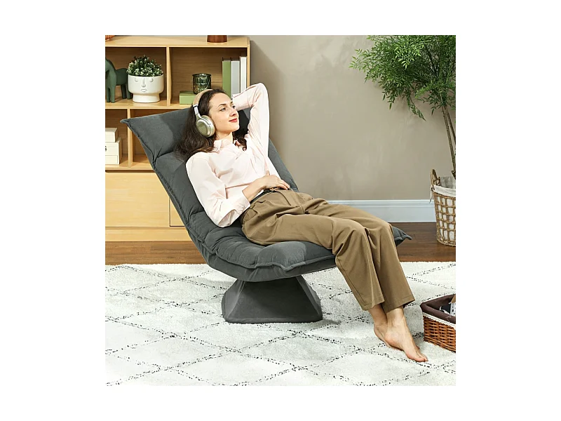 Sillón giratorio 360° con respaldo regulable en 5 posiciones, poliéster, gris oscuro (70x62x95cm)