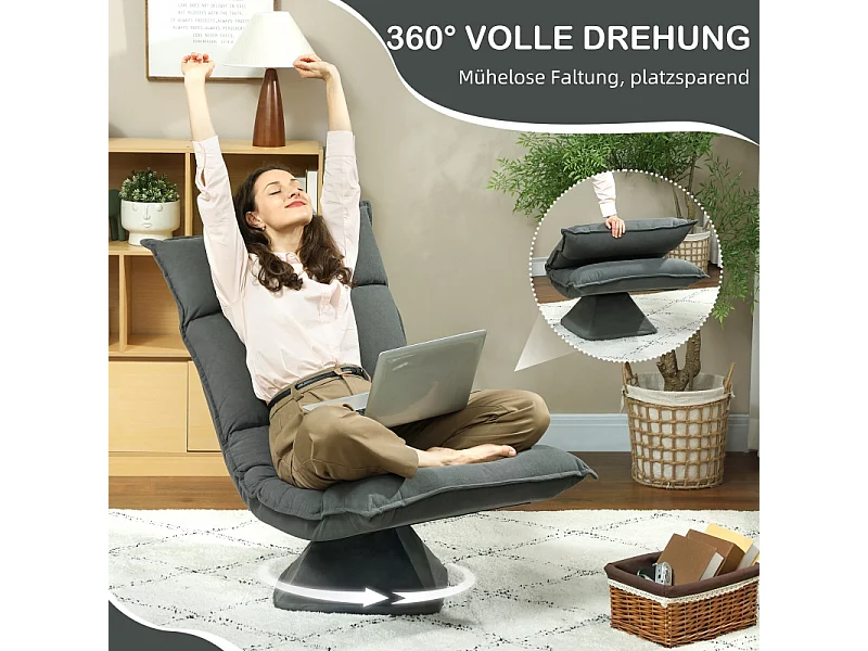 Poltrona girevole a 360° con schienale regolabile in 5 posizioni, poliestere, grigio scuro (70x62x95cm)