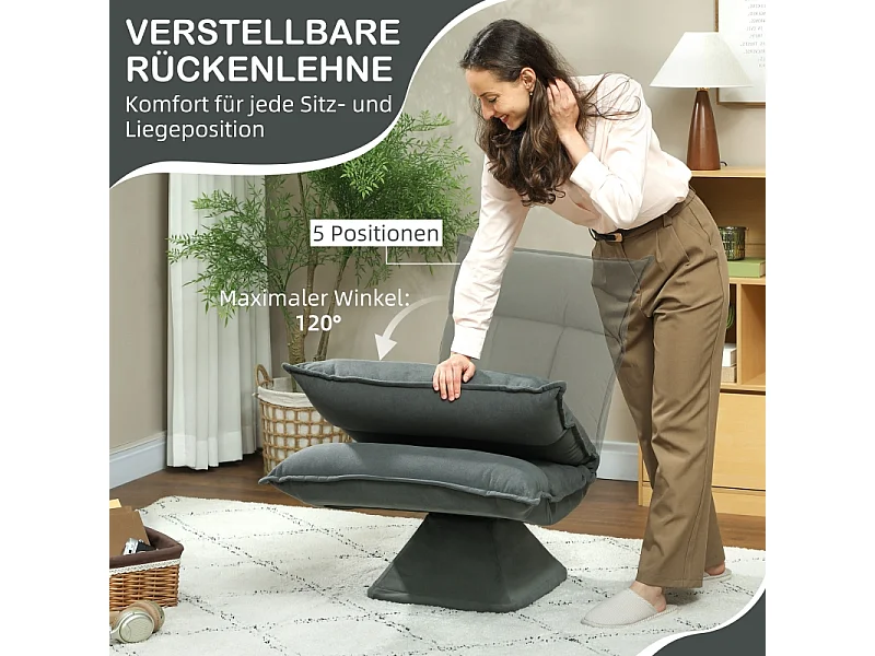 Poltrona girevole a 360° con schienale regolabile in 5 posizioni, poliestere, grigio scuro (70x62x95cm)