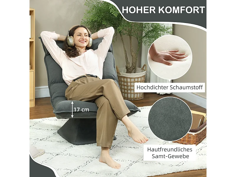 Poltrona girevole a 360° con schienale regolabile in 5 posizioni, poliestere, grigio scuro (70x62x95cm)