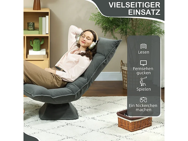 Poltrona girevole a 360° con schienale regolabile in 5 posizioni, poliestere, grigio scuro (70x62x95cm)