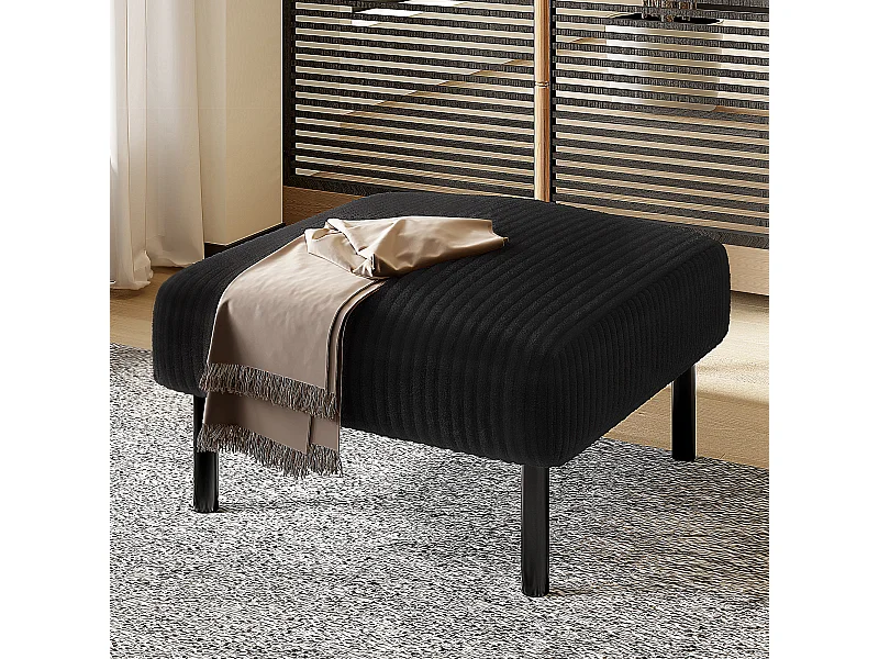 Ultrazachte corduroy poef, stevig metalen frame, zwart (60x56x18 cm)