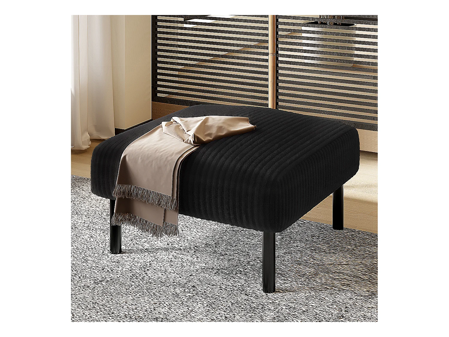 Ultrazachte corduroy poef, stevig metalen frame, zwart (60x56x18 cm)