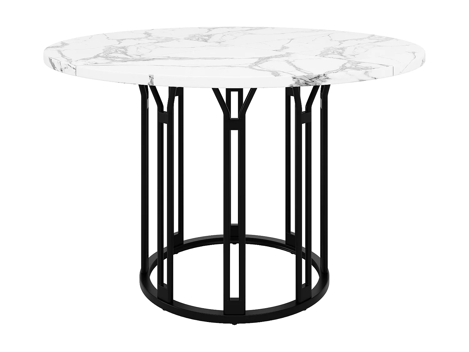 Ronde eettafel, modern design met metalen onderstel, marmermotief MDF, zwart en goud (100x100x74cm)