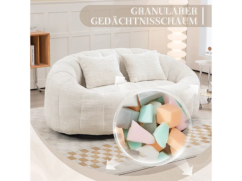 Canapé poire géant relaxant, dossier haut rembourré, tissu chenille, beige, rembourrage en mousse (150x95x63cm)