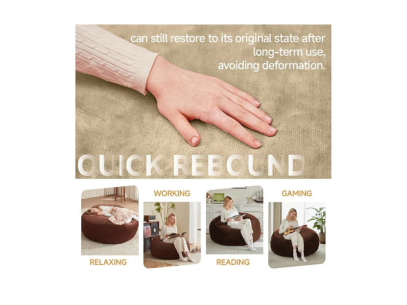 Sac de siège moelleux, design ergonomique pour adulte, mousse, abricot (90x90x50cm)