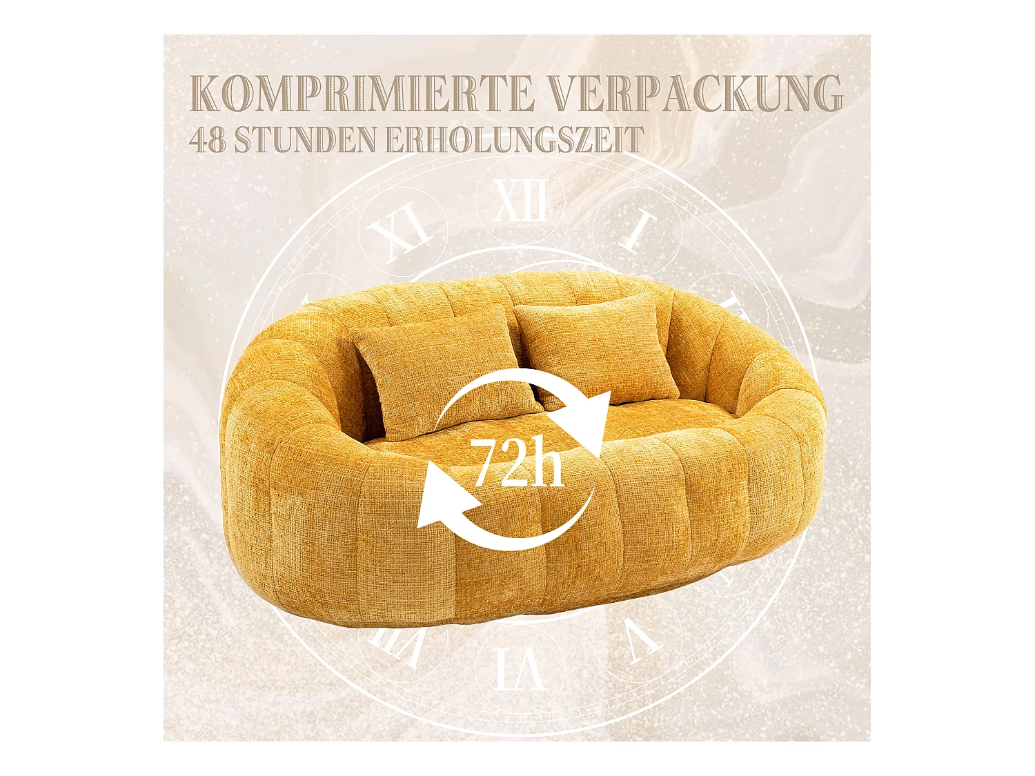 Canapé poire géant avec dossier haut, ultra confortable, rembourrage en mousse, tissu chenille jaune (150x95x63cm)