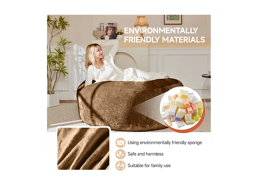 Pouf géant en mousse, ultra confortable et adaptable, idéal pour salon et chambre, couleur café (90x90x50cm)