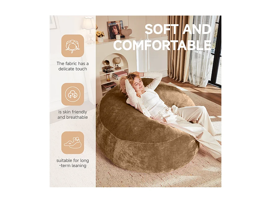 Pouf géant en mousse, ultra confortable et adaptable, idéal pour salon et chambre, couleur café (90x90x50cm)