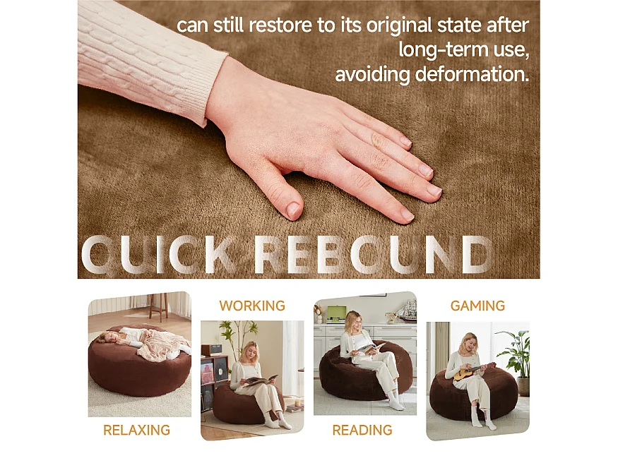 Pouf géant en mousse, ultra confortable et adaptable, idéal pour salon et chambre, couleur café (90x90x50cm)