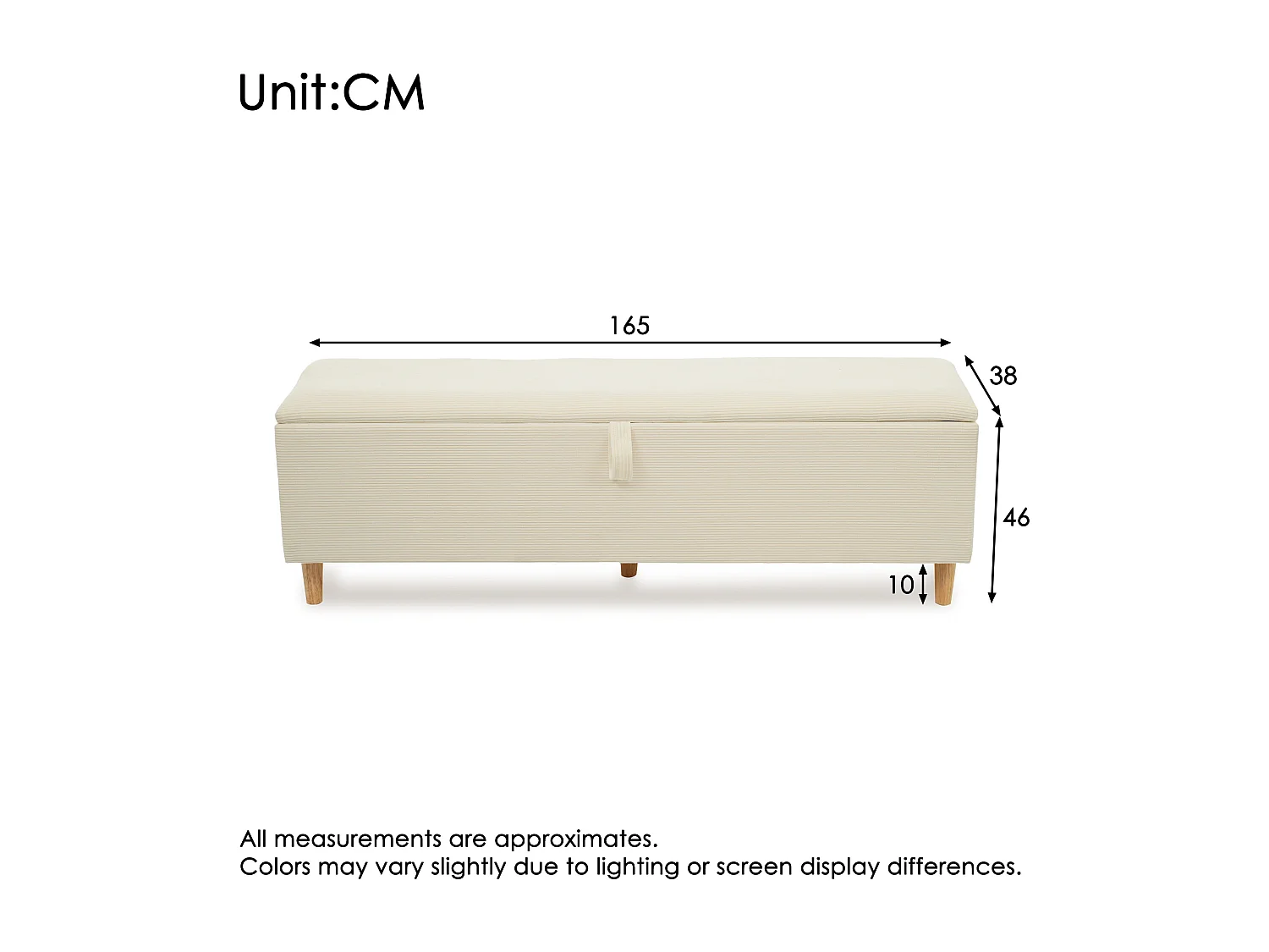 Banc de lit avec rangement hydraulique, design élégant, tissu velours et bois, beige (165x38x46 cm)