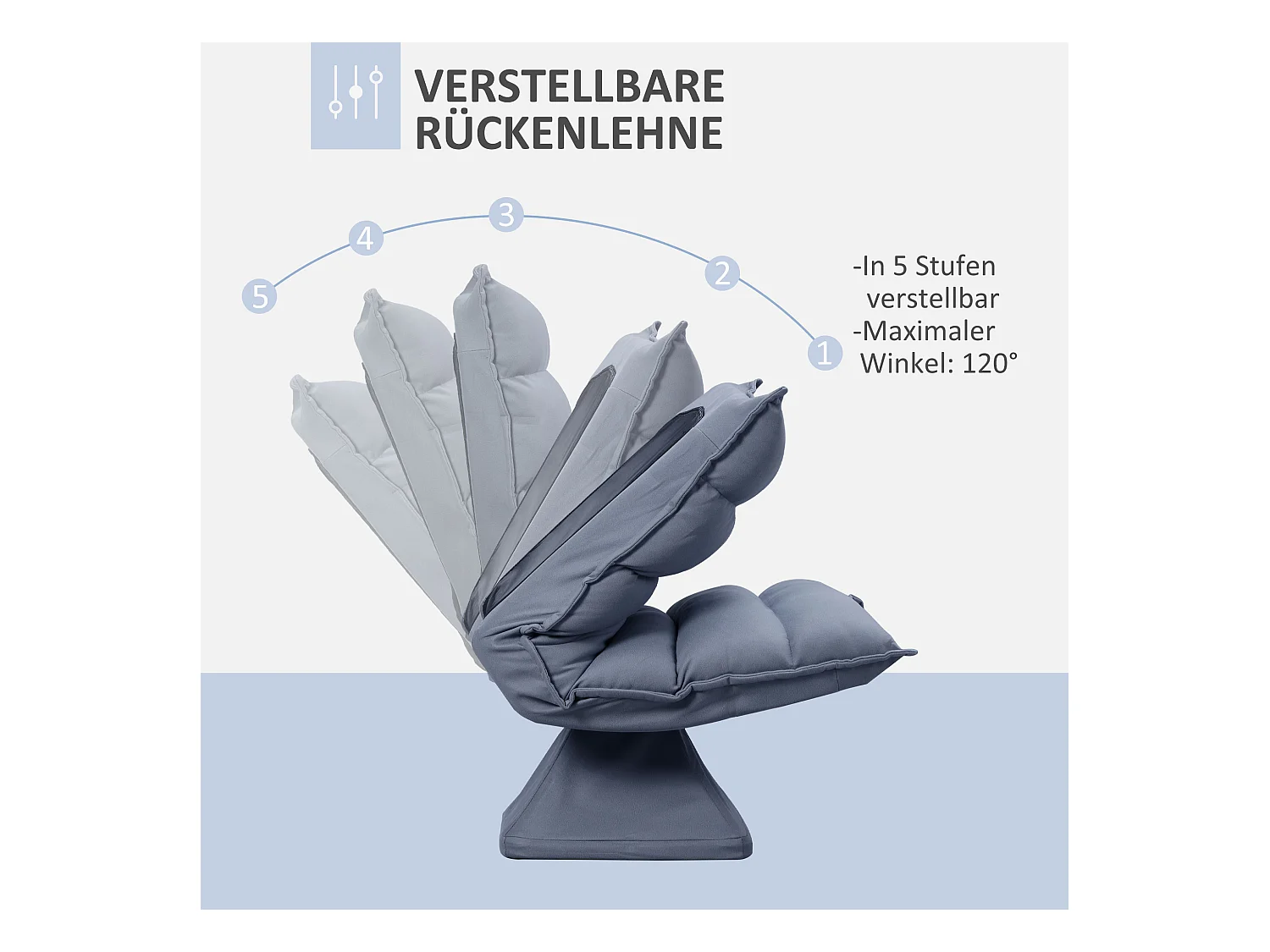 Fauteuil pivotant méditation, dossier réglable 5 positions, microfibre, gris, avec repose-pieds intégré (62x70x95cm)