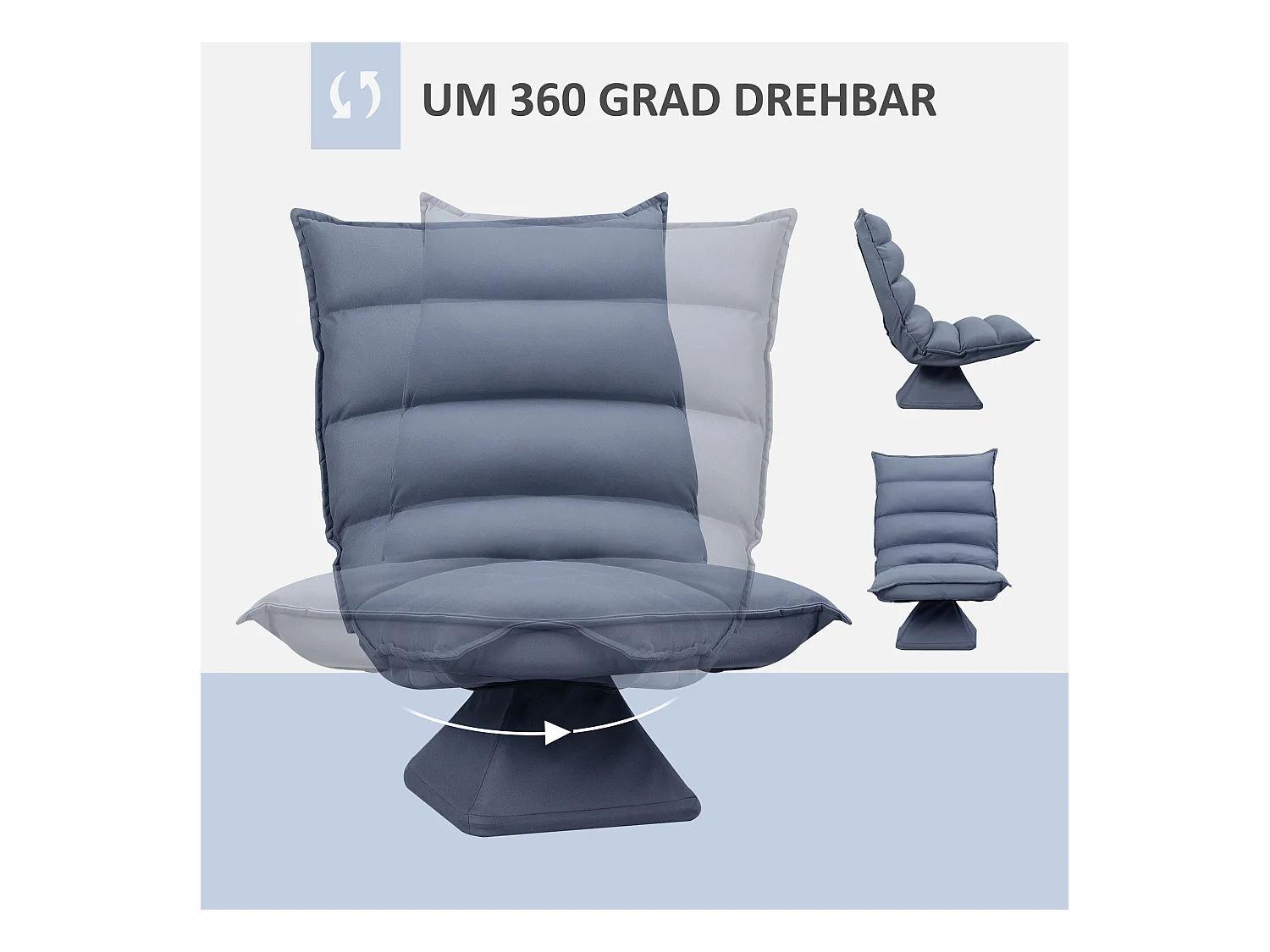 Fauteuil pivotant méditation, dossier réglable 5 positions, microfibre, gris, avec repose-pieds intégré (62x70x95cm)