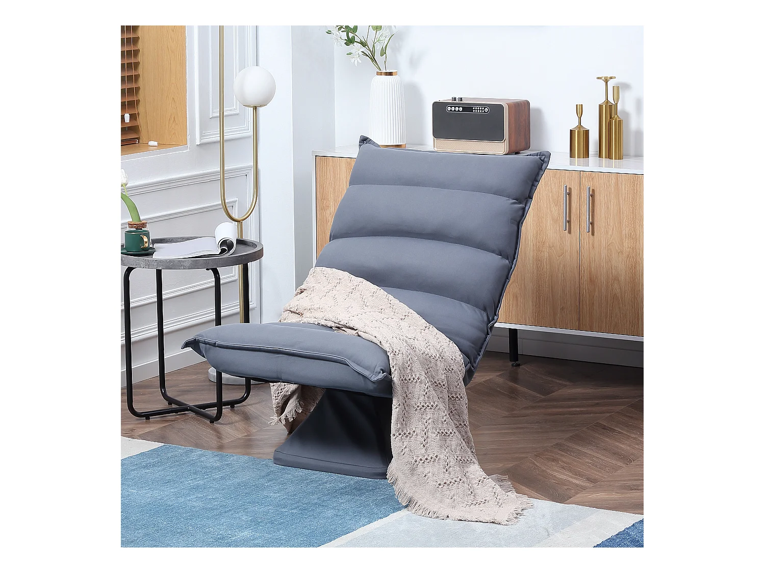 Silla giratoria de meditación, respaldo ajustable en 5 posiciones, microfibra, gris, con reposapiés integrado (62x70x95cm)