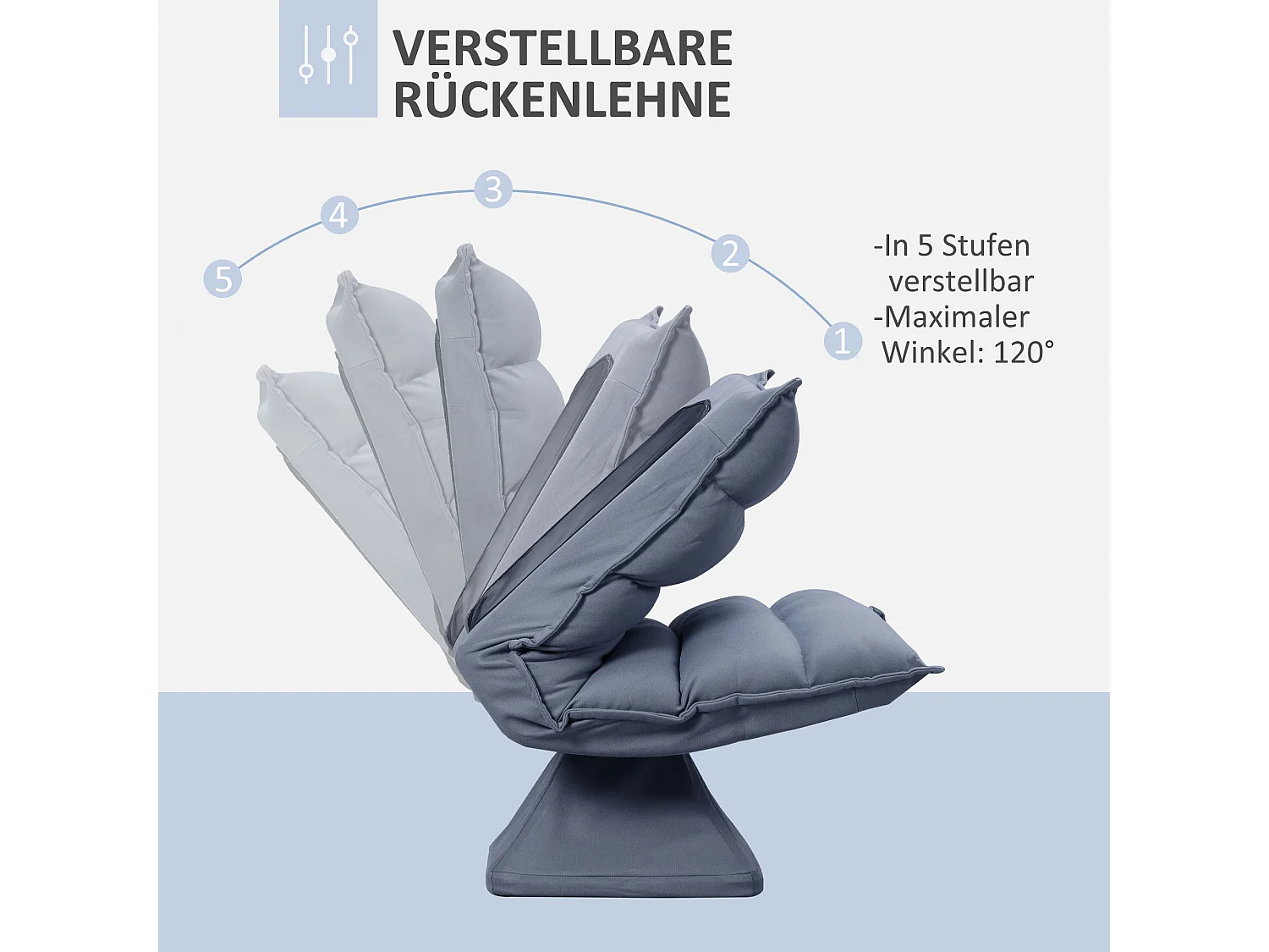 Fauteuil pivotant méditation, dossier réglable 5 positions, microfibre, gris, avec repose-pieds intégré (62x70x95cm)