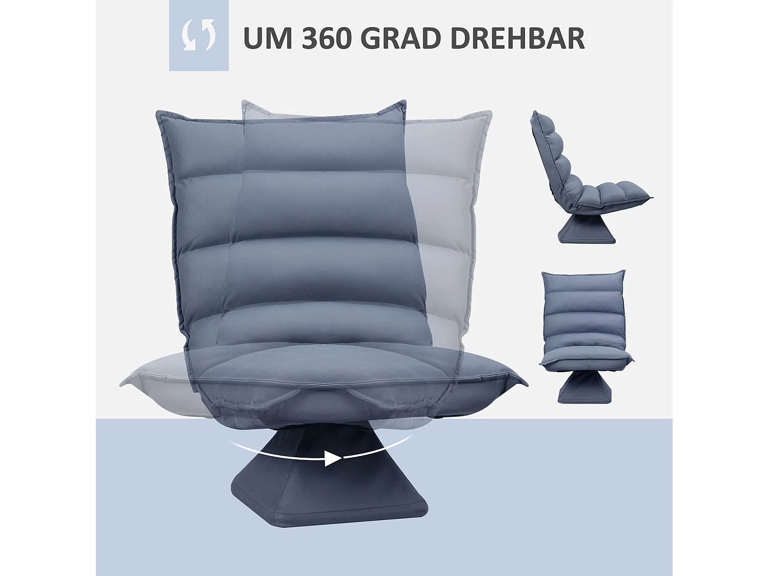 Fauteuil pivotant méditation, dossier réglable 5 positions, microfibre, gris, avec repose-pieds intégré (62x70x95cm)