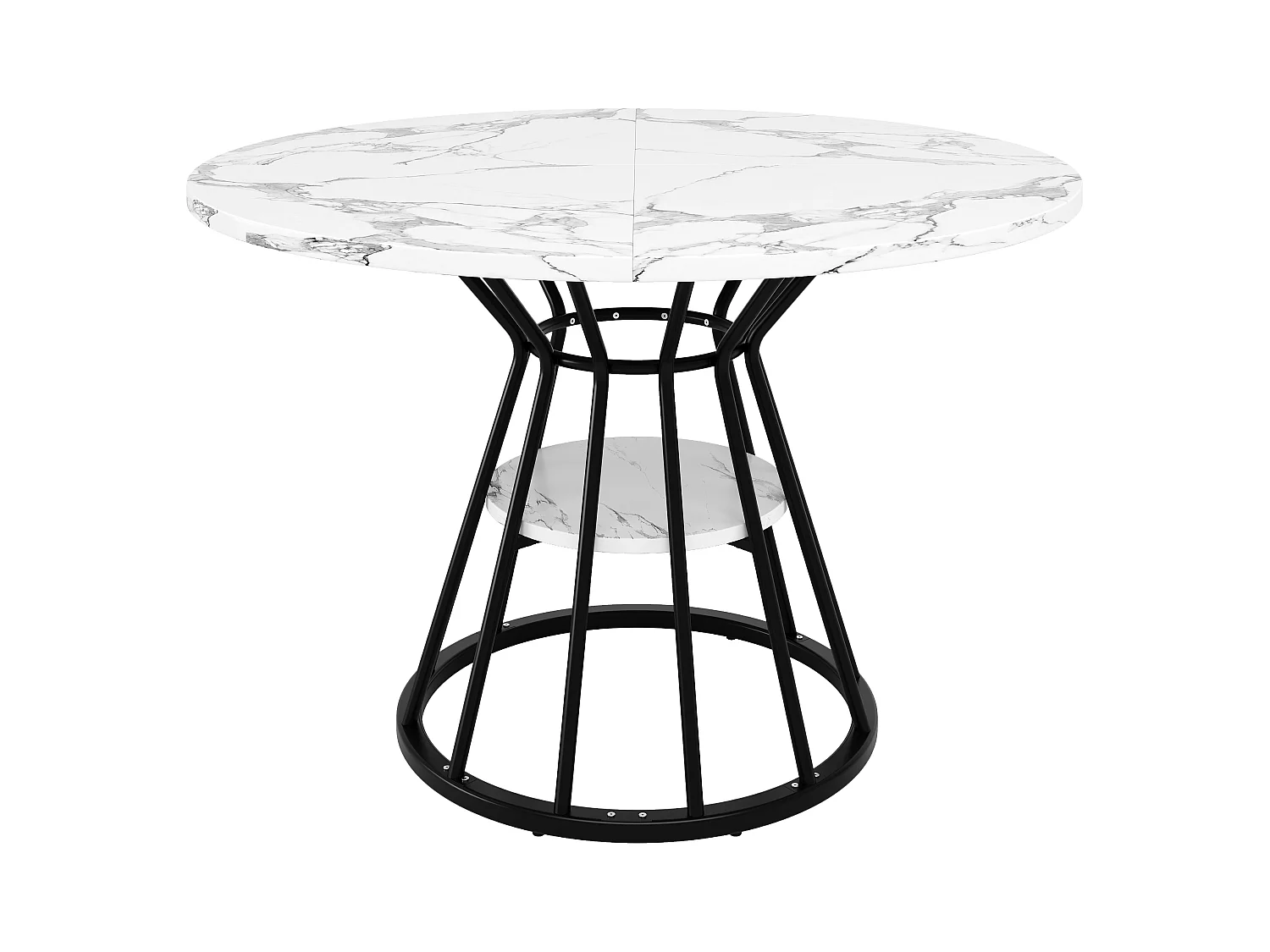 Ronde eettafel, modern design met marmeren blad en metalen poten, MDF en metaal, zwart en goud (100x100x76cm)