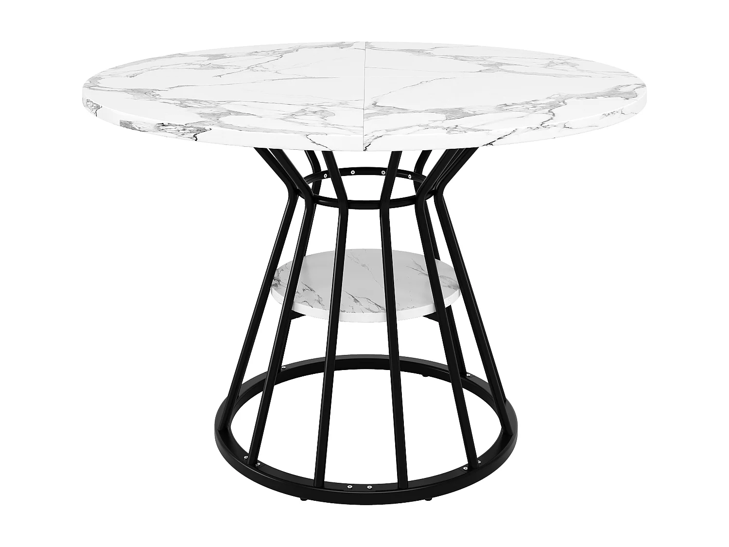 Table ronde à manger, design moderne avec plateau marbré et pieds métalliques, MDF et métal, noir et or (100x100x76cm)