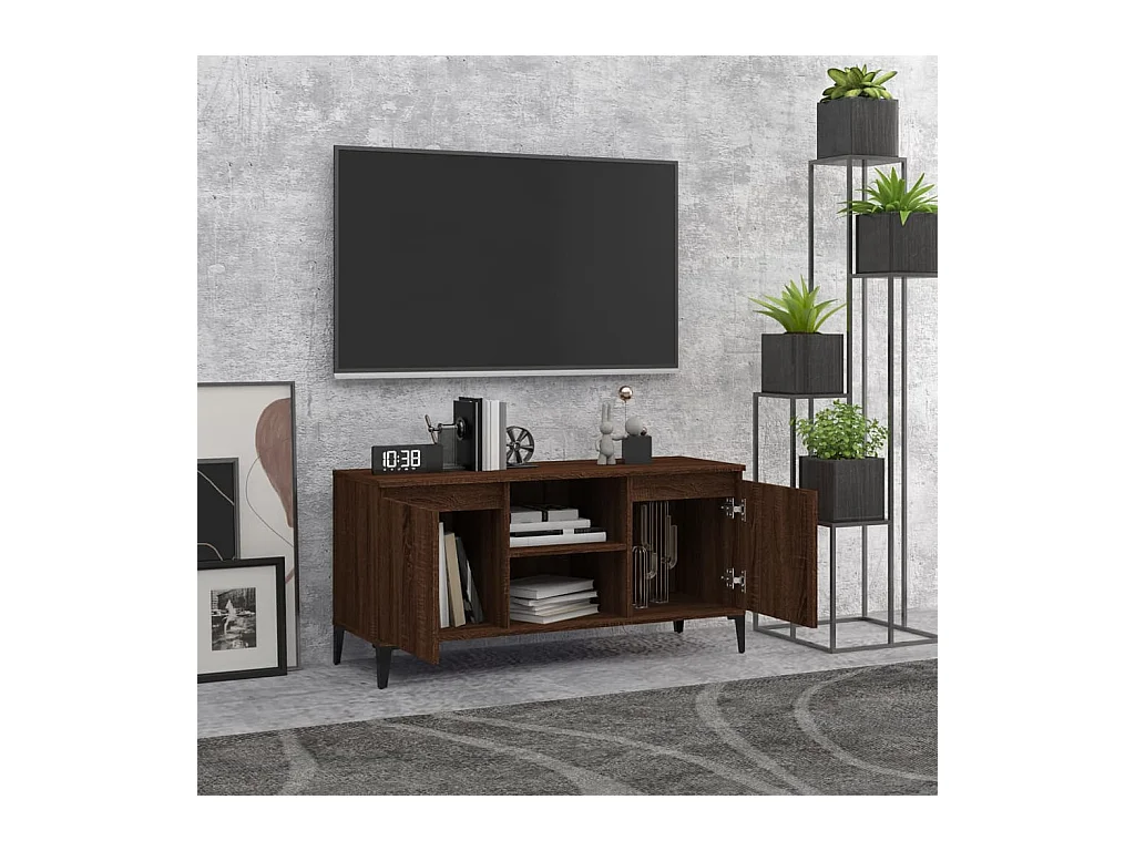 Mobile TV con gambe in metallo Rovere marrone 103,5x35x50 cm