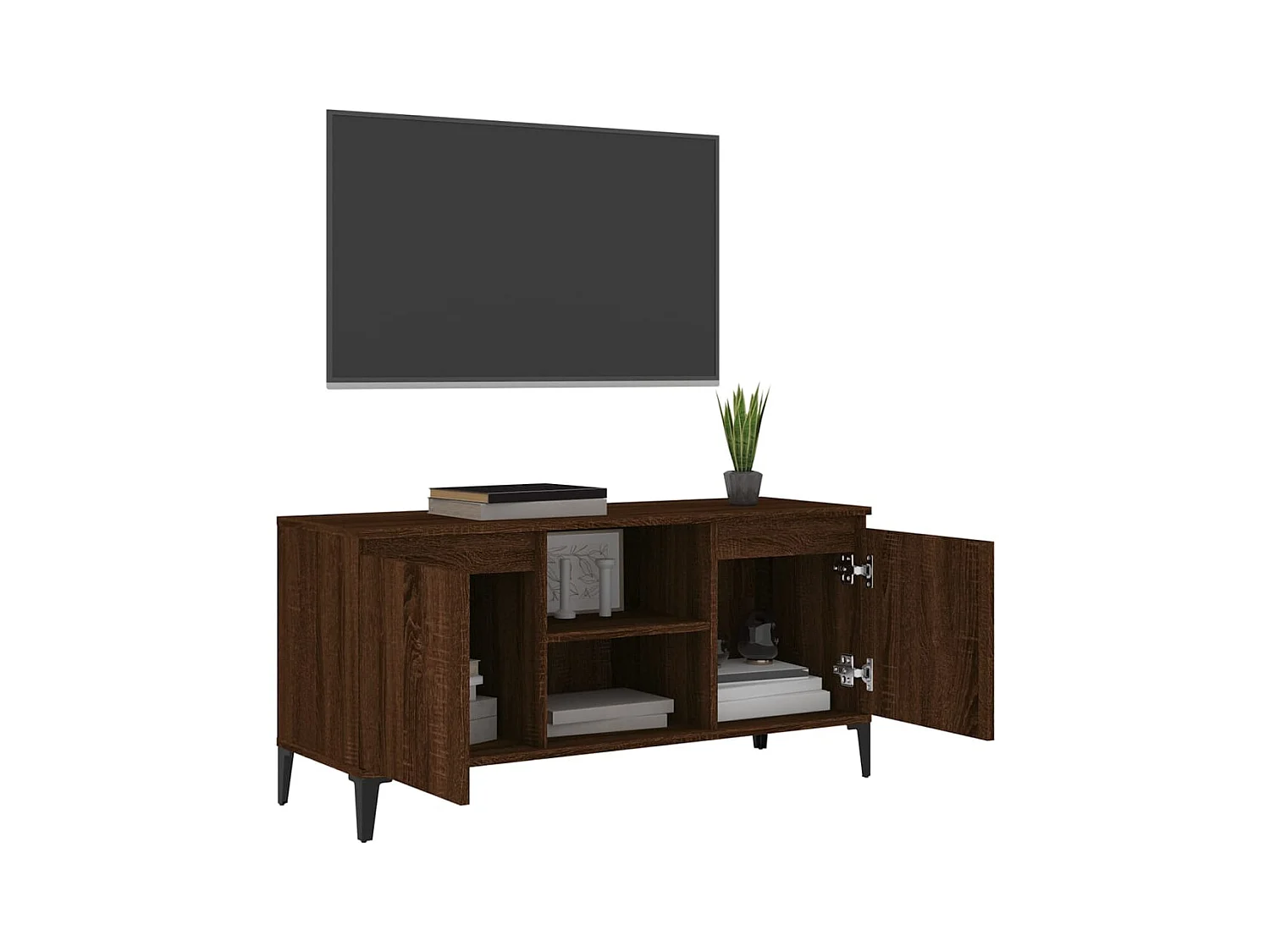Mobile TV con gambe in metallo Rovere marrone 103,5x35x50 cm