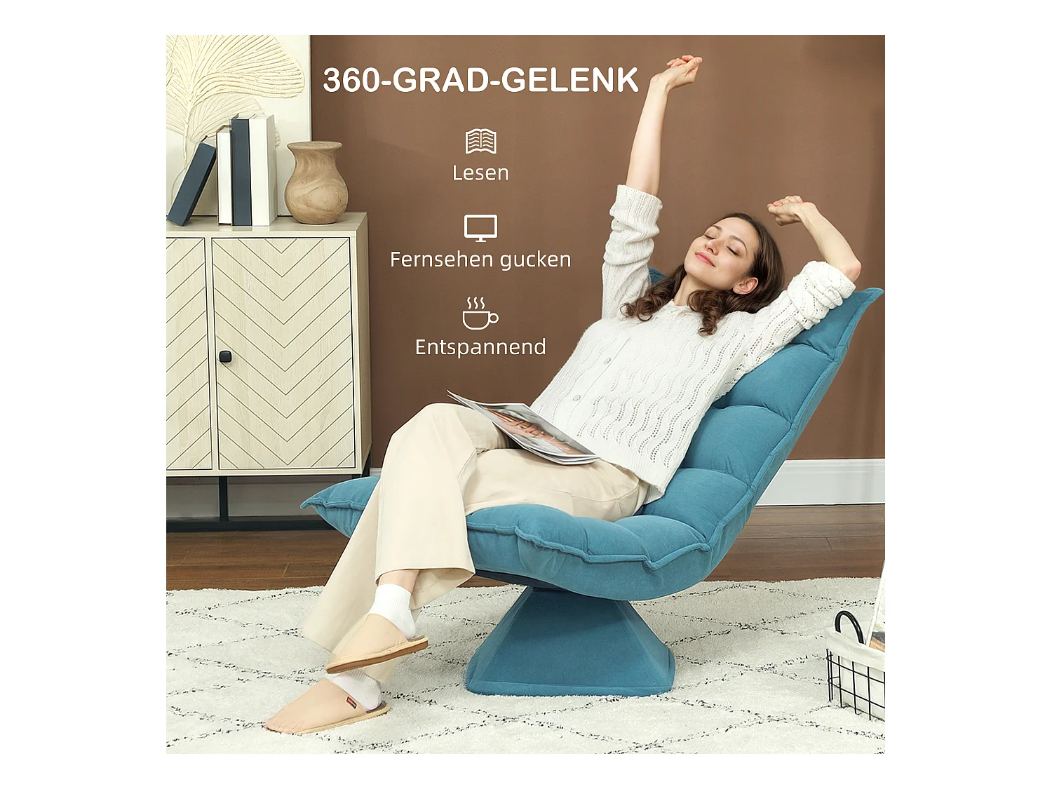 Verstelbare draaibare vloerstoel, elegant design, staal, blauw, met verstelbare rugleuning (62x70x95cm)