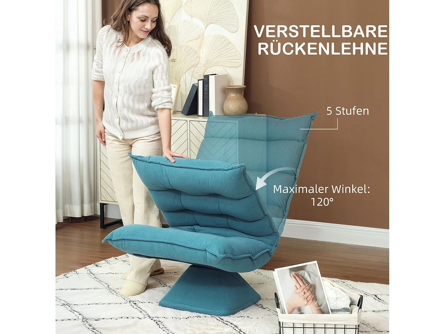 Sedia girevole regolabile da terra, design elegante, acciaio, blu, con schienale reclinabile (62x70x95cm)