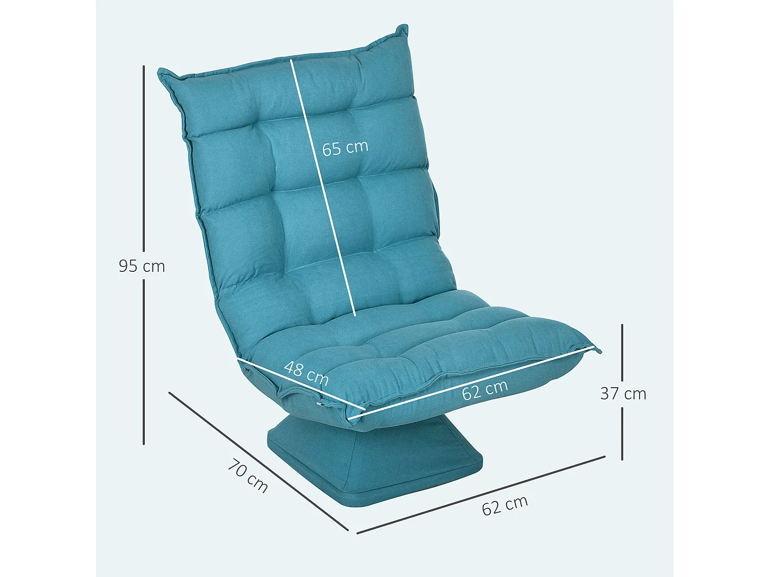 Fauteuil pivotant réglable au sol, design élégant, acier, bleu, avec dossier inclinable (62x70x95cm)