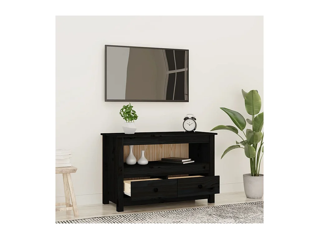 Mobile TV nero 79x35x52 cm Legno massello di pino
