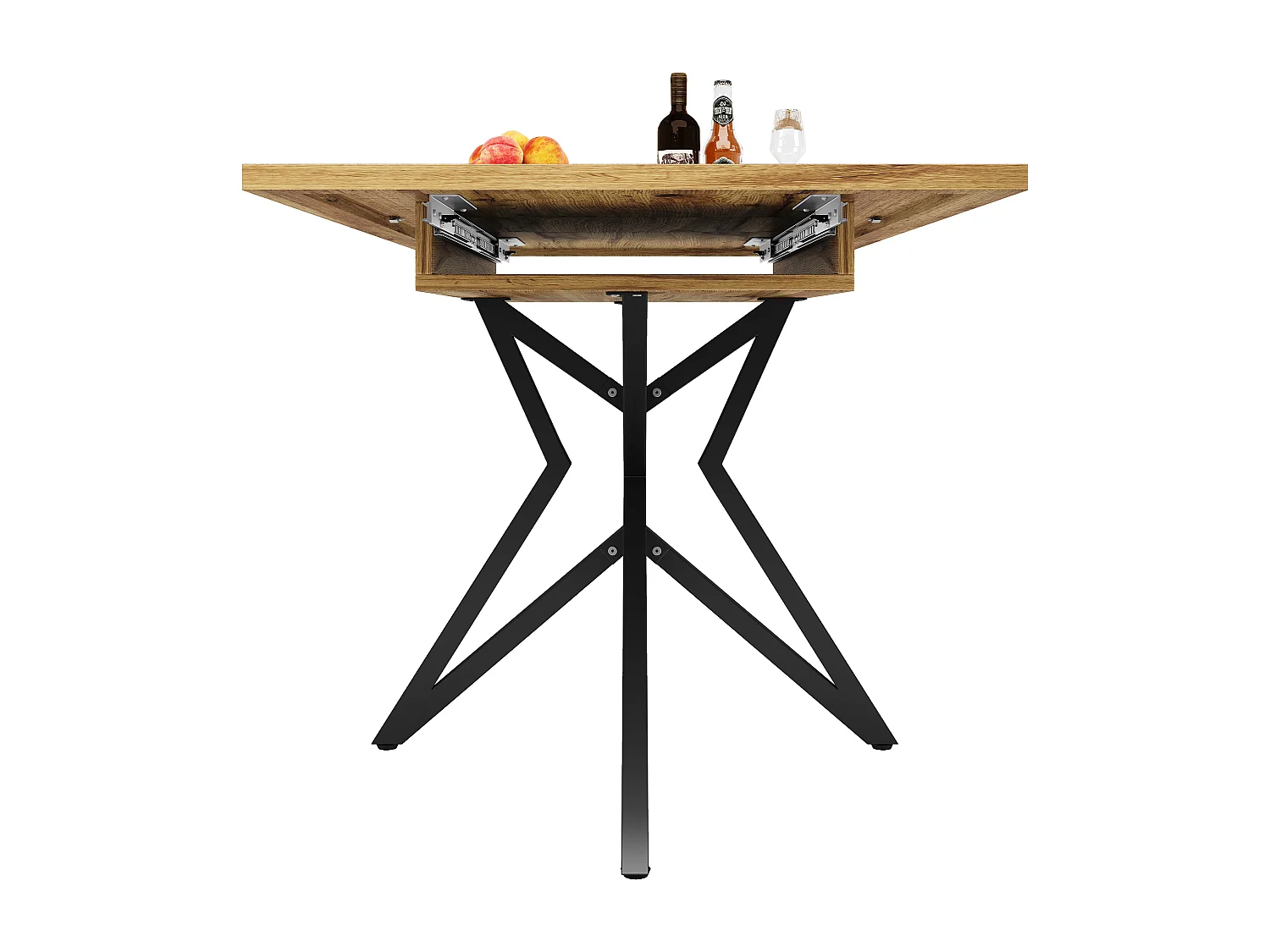 manger extensible, design étoilé, MDF et métal, noyer, 120(160)x80x66.1cm