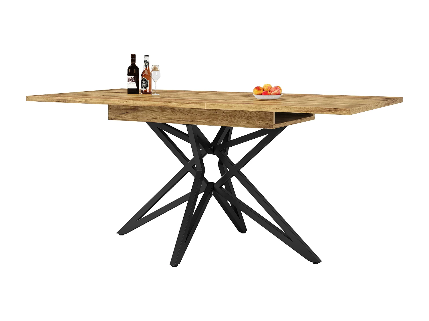 manger extensible, design étoilé, MDF et métal, noyer, 120(160)x80x66.1cm