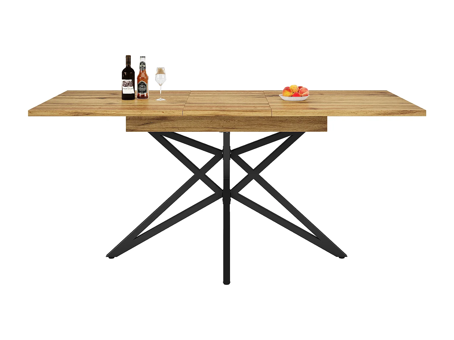 manger extensible, design étoilé, MDF et métal, noyer, 120(160)x80x66.1cm