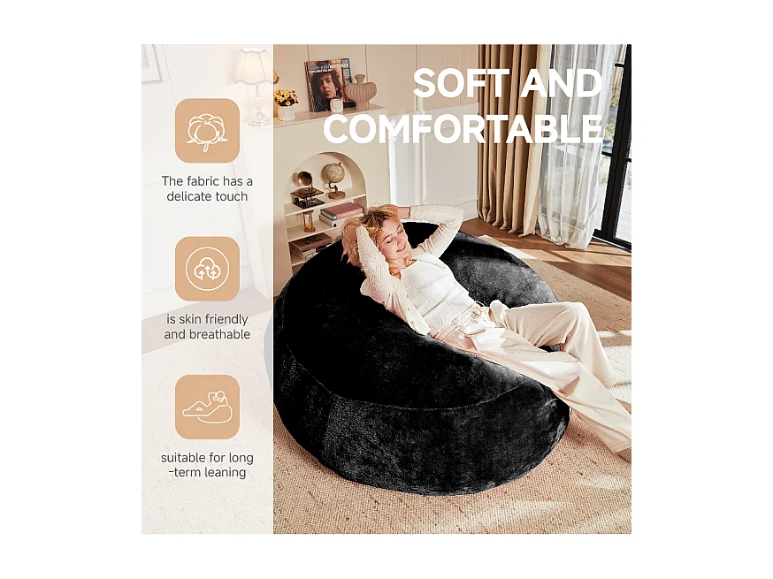 Borse da sella giganti ultra-confortevoli, imbottitura in schiuma, nere (120x120x60cm)