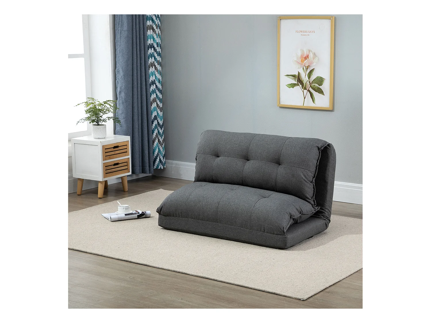 Canapé-lit 2-en-1 convertible, dossier réglable en 13 positions, métal, gris lin (100x71x54 cm)