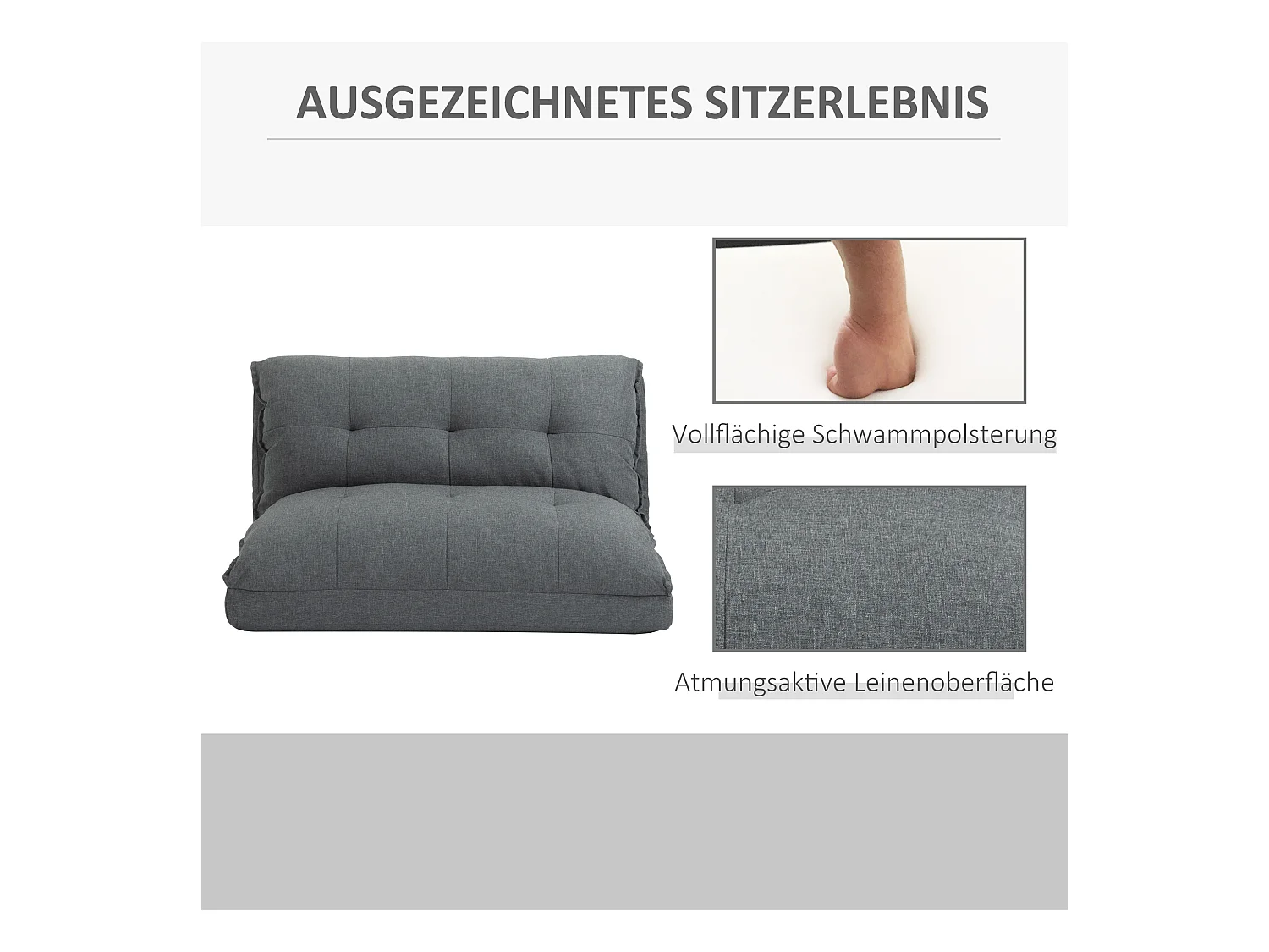 Canapé-lit 2-en-1 convertible, dossier réglable en 13 positions, métal, gris lin (100x71x54 cm)