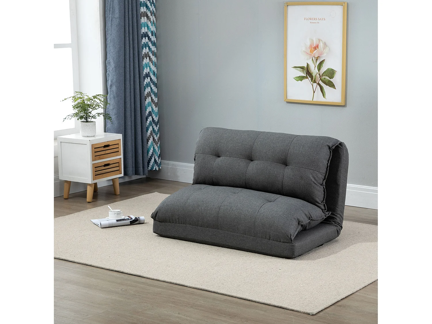 Canapé-lit 2-en-1 convertible, dossier réglable en 13 positions, métal, gris lin (100x71x54 cm)