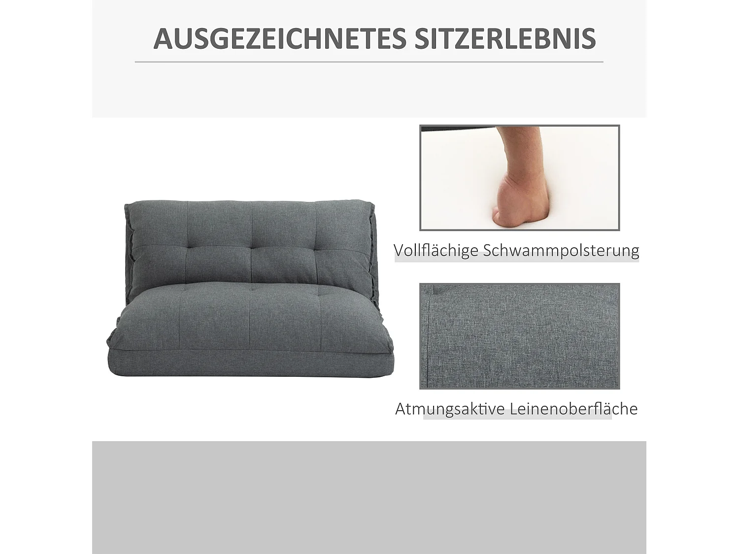 Canapé-lit 2-en-1 convertible, dossier réglable en 13 positions, métal, gris lin (100x71x54 cm)