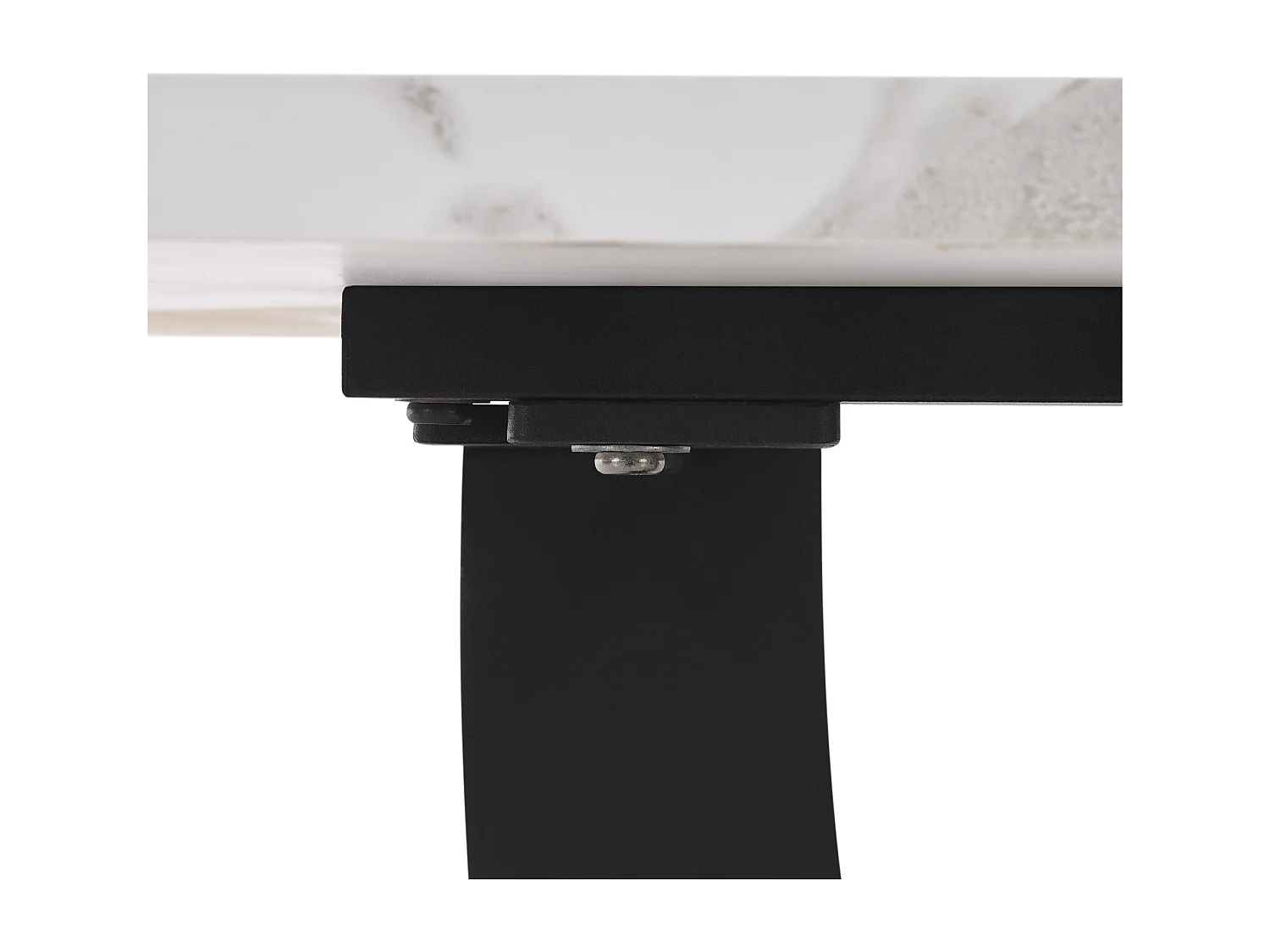 Moderne rechthoekige eettafel, marmerpatroon, MDF en metaal, wit/zwart, verstelbare poten (140x75,5x75,5 cm)