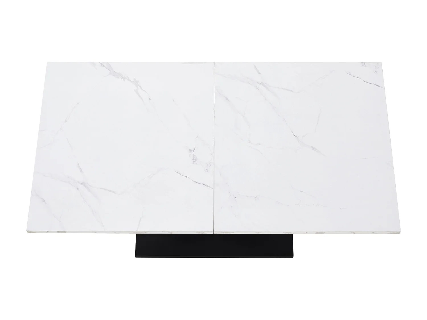 Moderne rechthoekige eettafel, marmerpatroon, MDF en metaal, wit/zwart, verstelbare poten (140x75,5x75,5 cm)