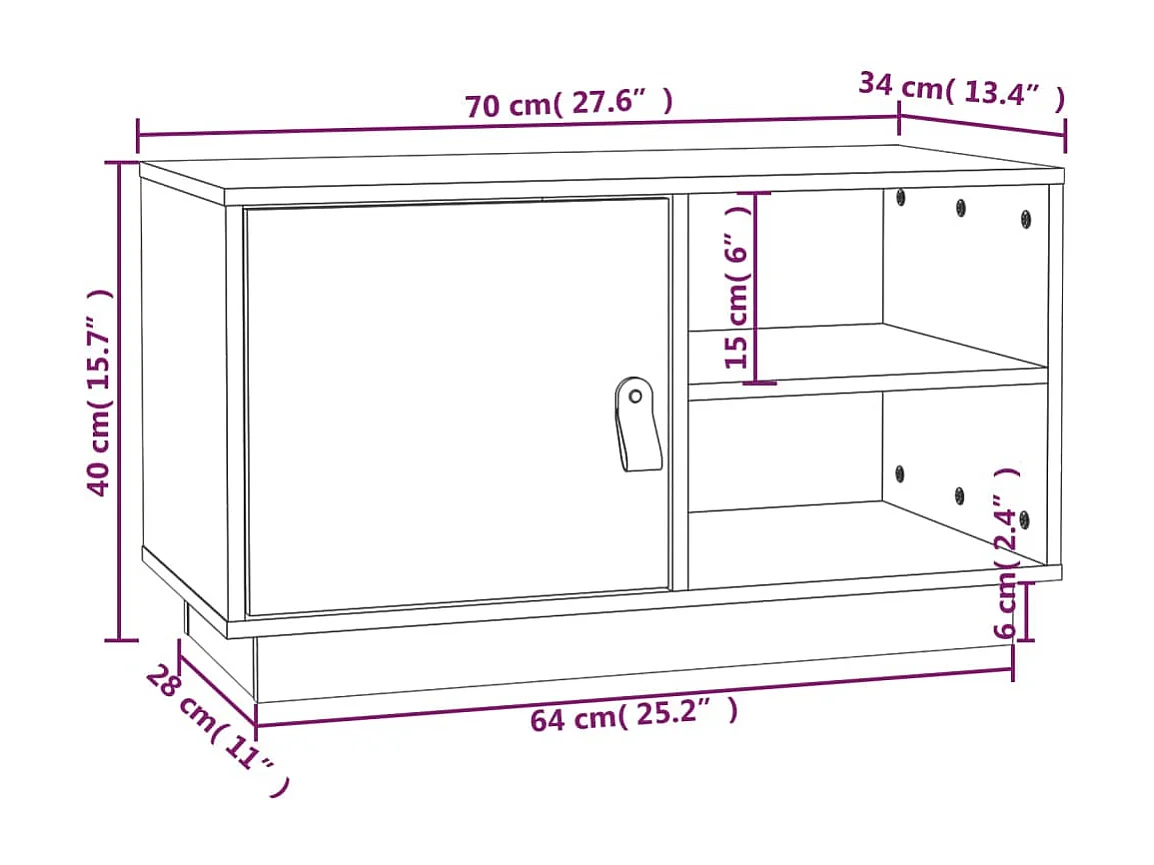 Meuble TV Marron miel 70x34x40 cm Bois de pin massif
