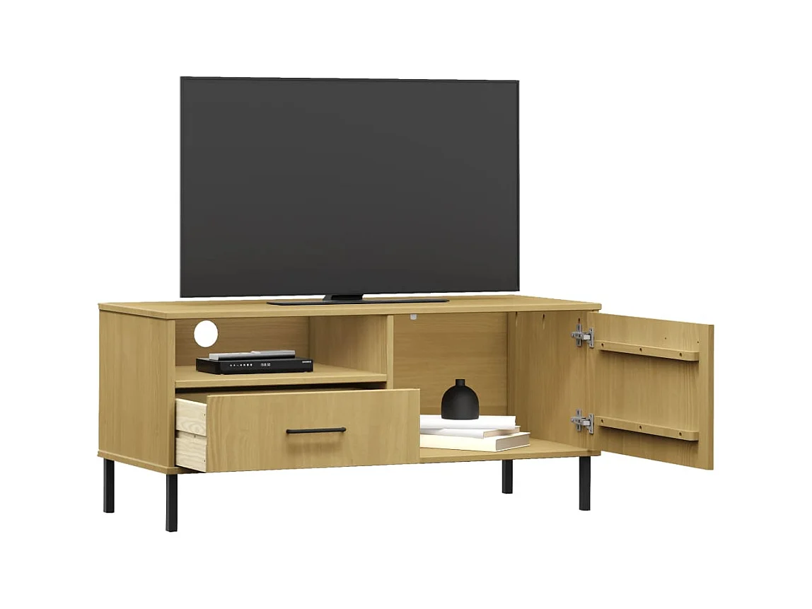 TV-meubel met metalen poten Bruin Massief grenenhout OSLO