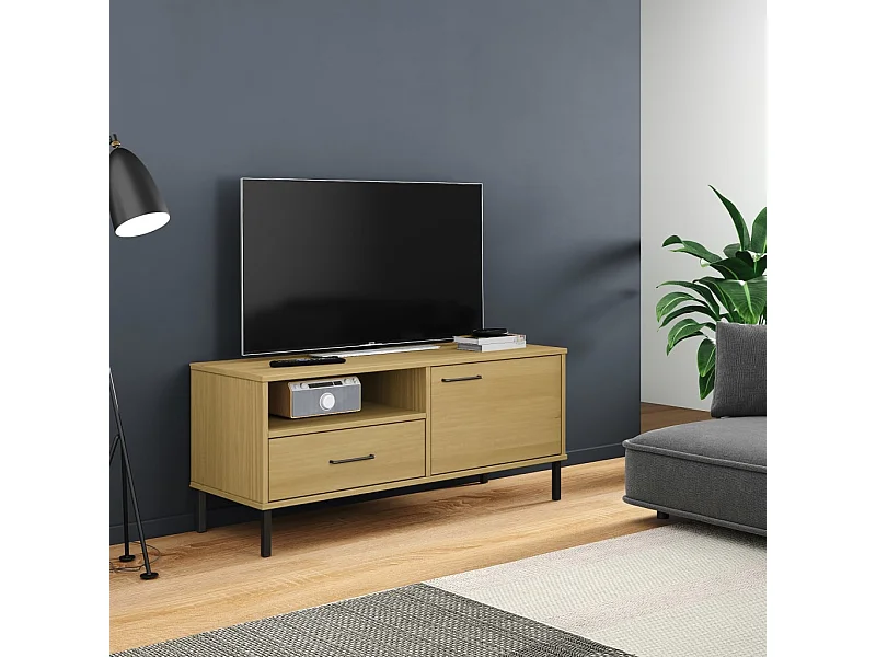Mobile TV con gambe in metallo Marrone Legno massello di pino OSLO