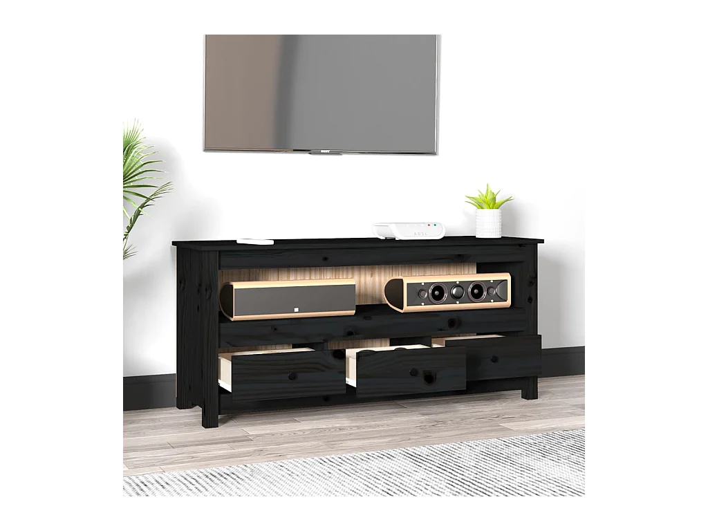 Mobile TV nero 114x35x52 cm Legno massello di pino
