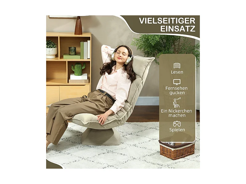 Fauteuil pivotant à 360° avec dossier réglable 5 positions, polyester, beige, pliable (70x62x95cm)